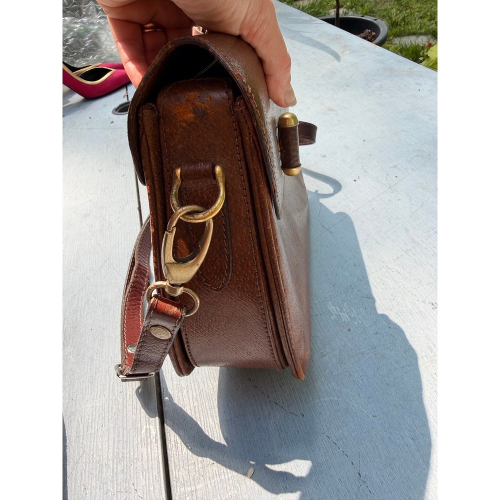 Vintage Gucci 1970s Brown Leather Mini Bag Bamboo Precursor Crossbody Purse - Picture 7 of 11